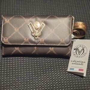 Valentino Orlandi Dark Brown Wristlet with Gold Accents